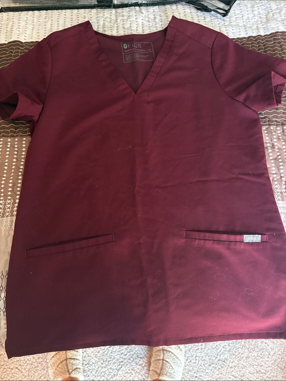 Figs V-Neck Top in maroon